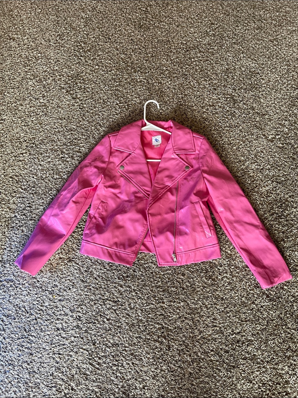Girls' Hot Pink Faux Leather Moto Blazer